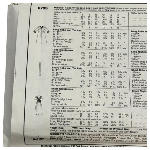 Vintage McCalls 8795 Sewing Pattern Misses Robe & Nightgown Bill Tice Size 12 - Picture 8 of 8